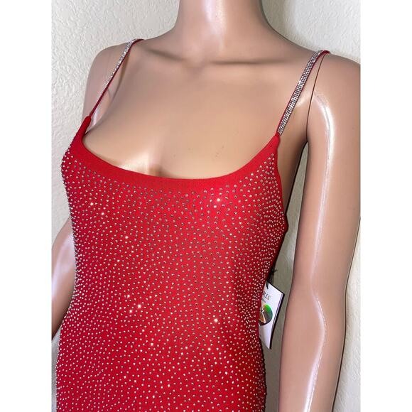 IRIS Maxi dress formal/semi formal rhinestone red/silver bodycon stretch NEW MD - Picture 9 of 13